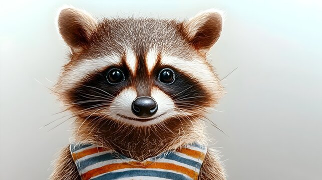 Playful raccoon character dressed as a thief with a striped shirt and mask in a vibrant watercolor style on a white background  This creative whimsical captures the mischievous nature of the raccoon