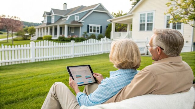Seniors Reviewing Home Equity Report on Tablet