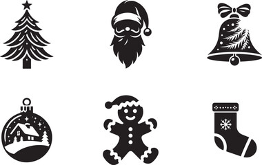 Festive Christmas Icons on White Background - Vector Set.