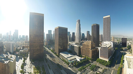 Obraz premium A cityscape with tall buildings and a clear blue sky