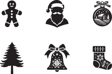 Festive Christmas Icons on White Background - Vector Set.