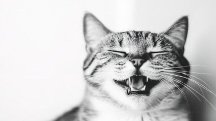 Happy cat with a joyful expression, sitting on a white background, exuding a cheerful and playful vibe, perfect for animal lovers and cat enthusiasts.