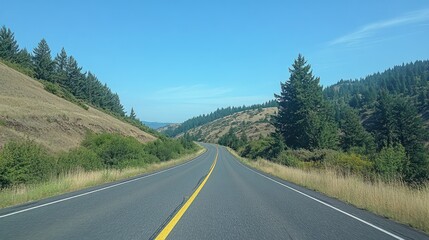Views of an empty open road in during a summer road trip