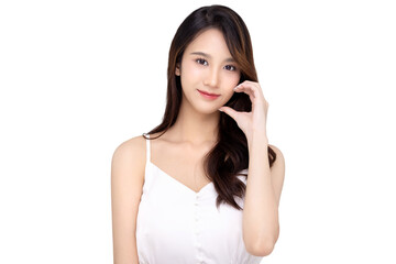 Studio shot Beautiful young Asian woman with clean fresh skin PNG file format transparent background.	