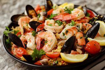 "Delicious Shrimp and Mussel Paella" / 「エビとムール貝の美味しいパエリア」