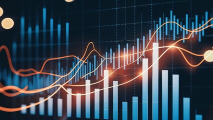Naklejka premium Stock Market Analysis - Interactive Bar and Line Charts on Dark Background