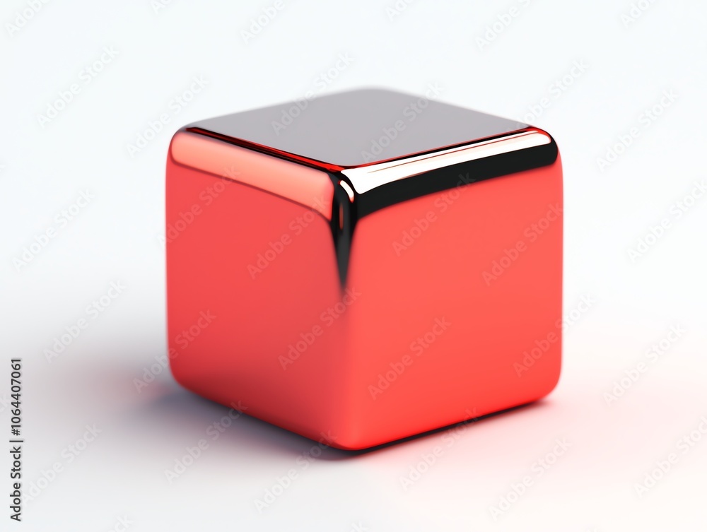 Aufkleber A shiny red cube with a reflective surface, placed on a white isolated background, ideal for use in design projects or digital artwork.
