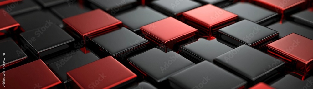 Poster explore the dynamic interplay between black and red geometric shapes in modern design concepts