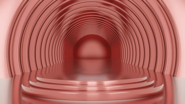 Round red metal podium with red circle background and thin round gold border on top. The perfect platform to showcase your products. 3D animation looping background