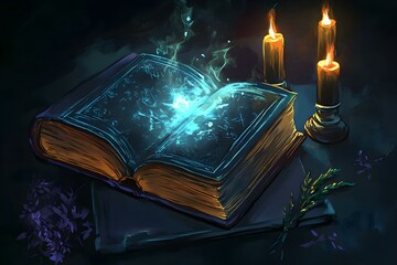 Witch Spellbook on a Dark Background