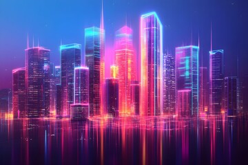 Abstract Hologram 3D City with Digital Buildings