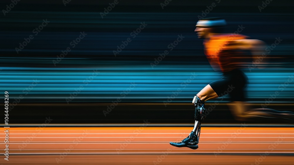 Aufkleber an athlete wearing a prosthetic leg is sprinting on a track, showcasing speed and determination in a
