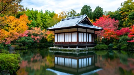 Obraz premium Japanese House Autumn Pond