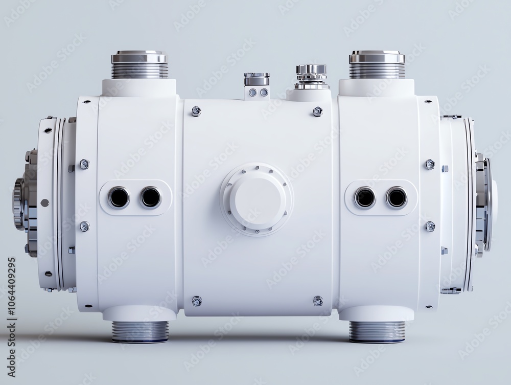 Aufkleber high-quality image of a modern, white, industrial component featuring multiple connectors and knobs,