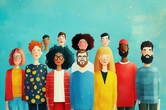Community standing together, advocating for justice, unity, and humanity, flat design illustration