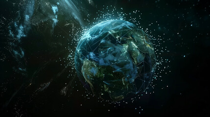 Digitally rendered planet Earth in space surrounded by swirling particles and cosmic light