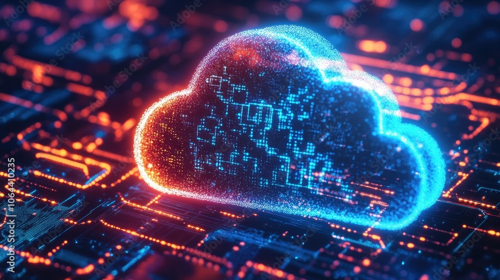 Poster cloud computing digital illustration with data points