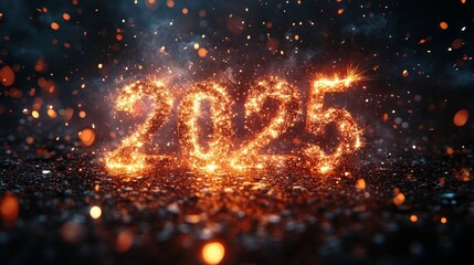 Happy new year sparkling fireworks forming number 2025