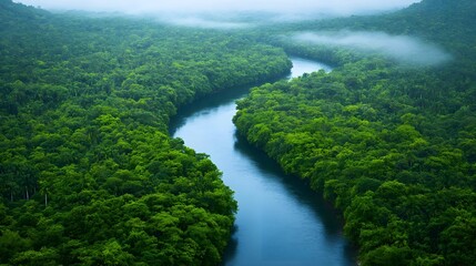 River Winding Through Lush Rainforest