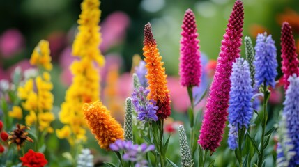 Brid on Cockscomb colorful flowers in the garden