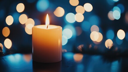 Serene Candle with Soft Bokeh Background