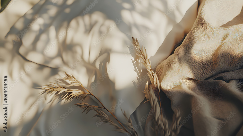 Poster A close-up image showcasing textured natural elements and soft shadows, creating a serene and artistic ambiance.