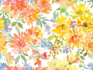 Seamless pattern of autumn wildflowers painted in watercolor. Hand-painted watercolor floral wallpaper.