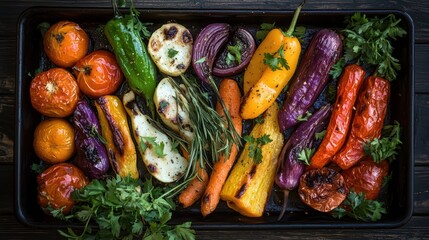 Roasted Vegetables in Black Tray - Healthy, Colorful, and Delicious