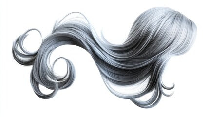 Flowing Silver Hair on a White Background