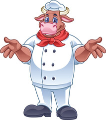 friendly and fun cow chef cartoon character