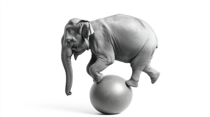 Elephant Balancing on a Sphere in Black and White