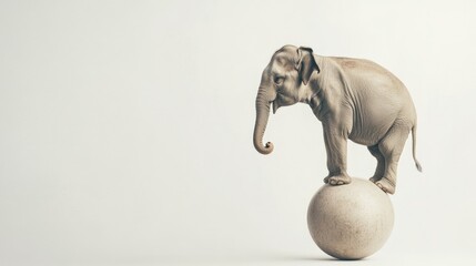Elephant Balancing on Sphere in Minimalist Style
