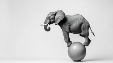 Elephant Balancing on a Ball in Monochrome Art