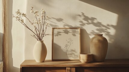 Bright and Sunny Room with Decorative Vases and Frames