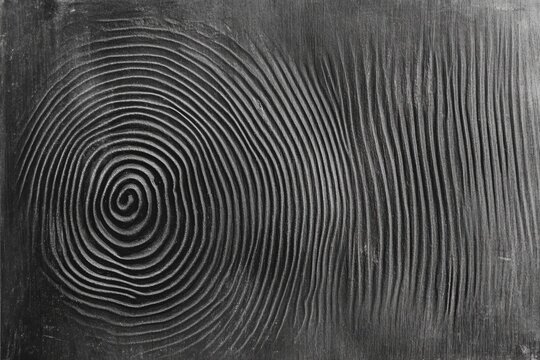 High detail zoomed-in view of a fingerprint on a dark surface highlighting forensic evidence