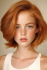 Young girl with vibrant red hair, soft look