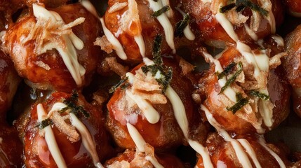 Delicious Takoyaki Treats with Sauce and Garnish