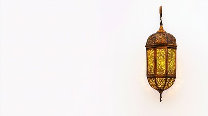 Obraz premium Islamic Ramadan Kareem lantern with intricate designs, placed on a white background, symbolizing the spirit of Ramadan and adding a festive touch to the holy month celebrations.