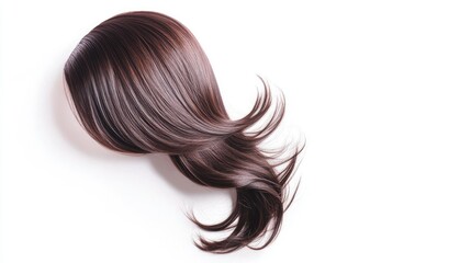 Smooth Brown Wig with Flowing Strands on White Background