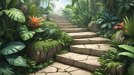 Fototapeta premium illustration concept stone staircase in garden