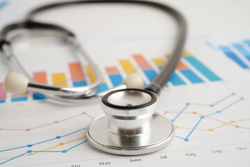 Stethoscope on chart or graph paper, Financial, account, statistics and business data medical...