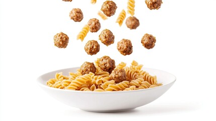 Pasta with Floating Meatballs in White Bowl