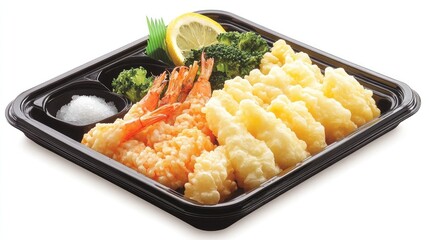 Delicious Shrimp and Tempura Vegetable Meal Tray