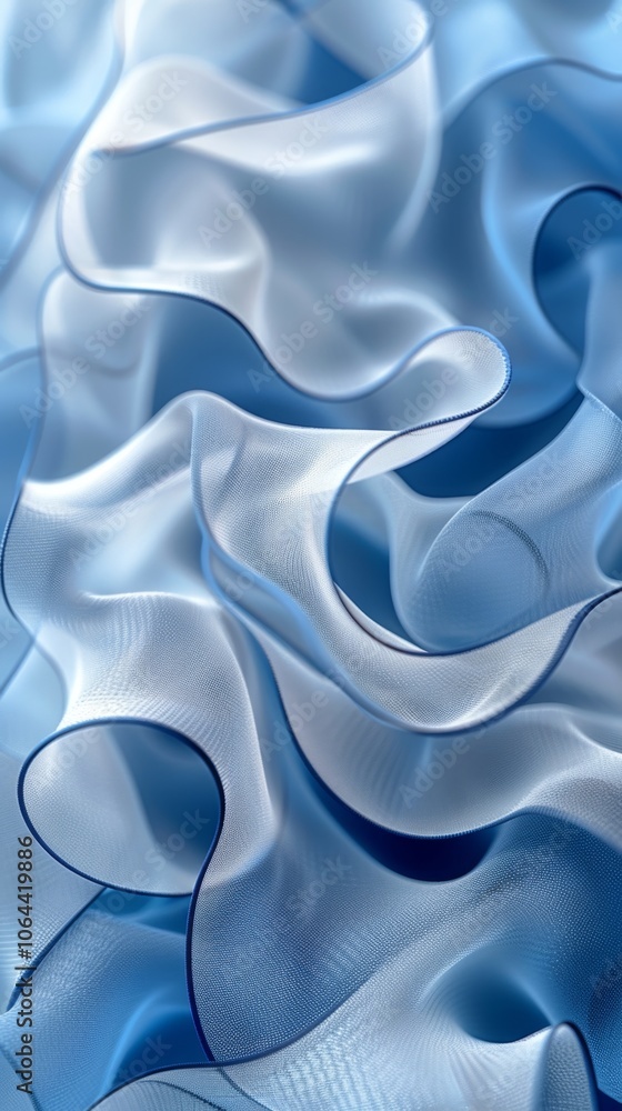 Poster a mesmerizing 3d render of soft, flowing blue fabric displaying chaotic waves and folds that capture