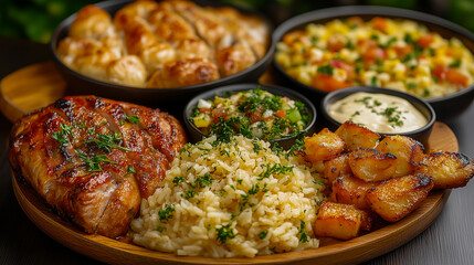 Fototapeta premium Comida suavely em uma mesa de madeira 