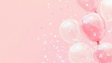 Soft Pink Balloons with Confetti on Light Background