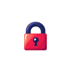 A vibrant red padlock with a blue shackle on a white isolated background. transparent background