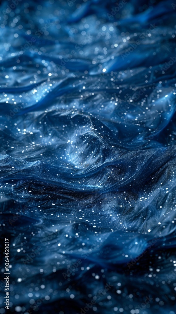 Poster a mesmerizing 3d render of a chaotic blue background, featuring shimmering waves and sparkling parti