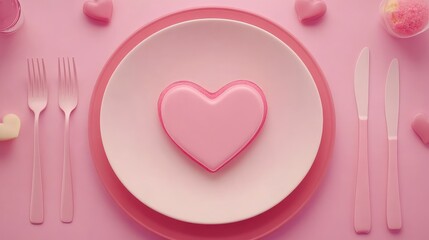 Pink Heart-Shaped Dessert on Simple Table Setting