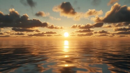 Obraz premium Golden Sunset Over Calm Ocean Waters